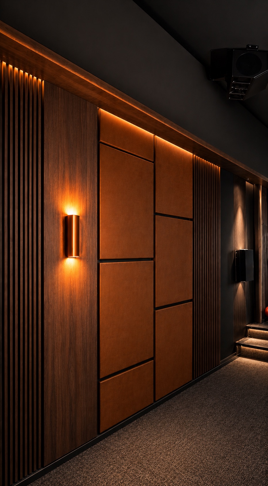 Minimalist audiophile two-channel listening room with acoustic panels